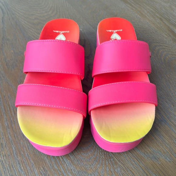 Reef Shoes - Reef Cushion Vista Hi Pink Yellow Ombre Sunset Platform Slide Sandals Size 6